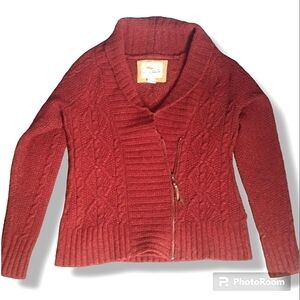 Bob Timberlake Women's Maroon Cable Knit Wool Blend Zippered Cardigan Sweater